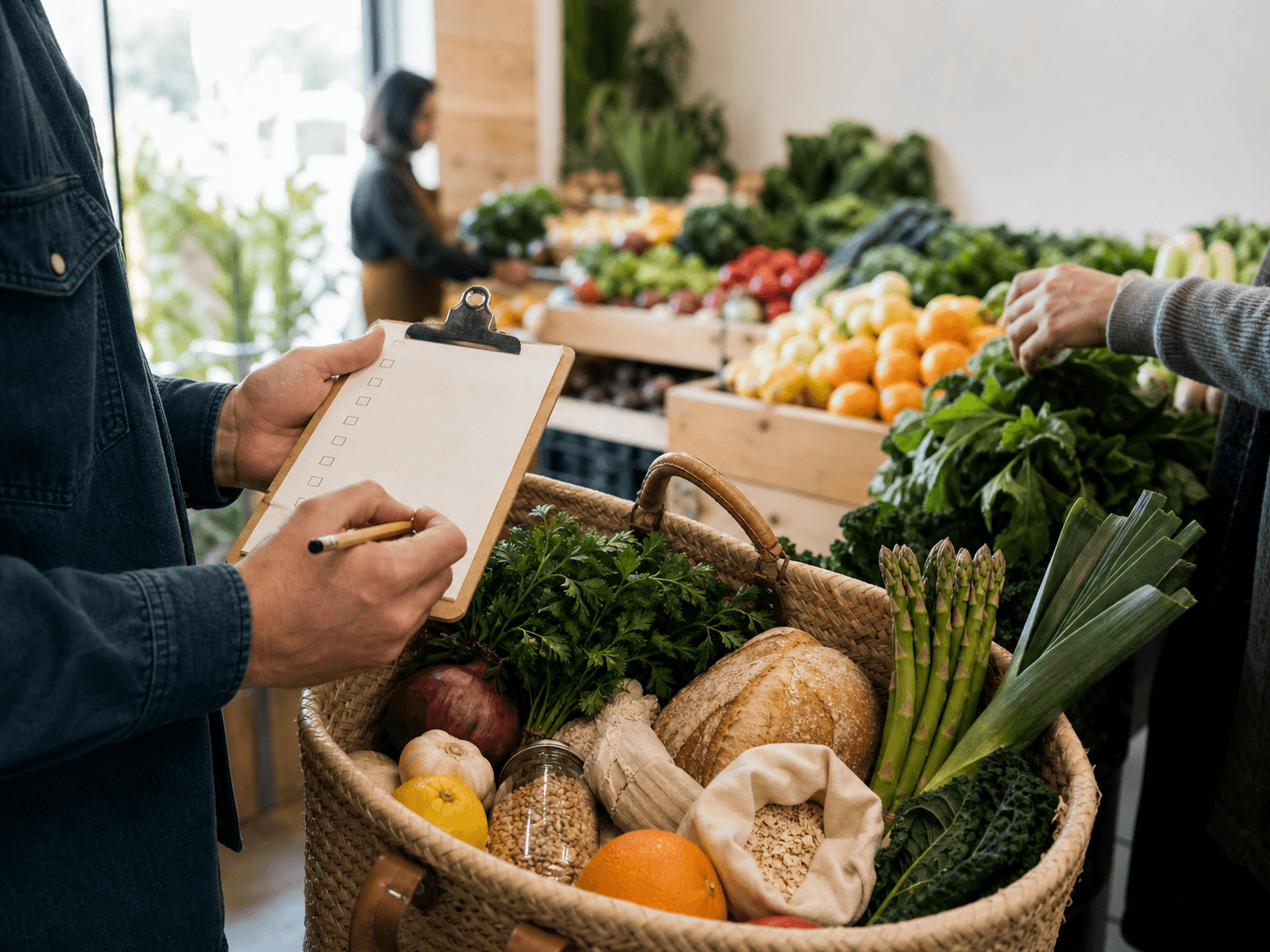 A shared grocery list being checked off while shopping